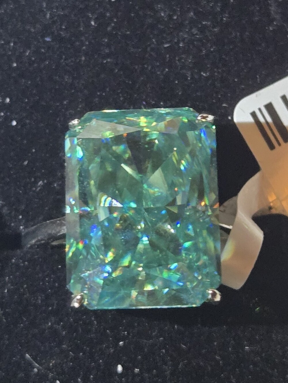 NWT Radiant-Cut Green Moissanite Statement Ring